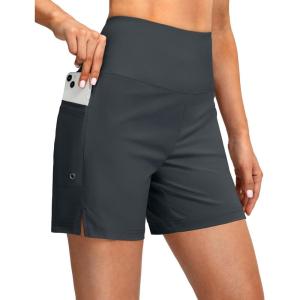 G Gradual Women’s 5″ High Waisted Swim Board Shorts with Phone Pockets UPF 50+ Quick Dry Beach Shorts for Women with Liner(Dark Grey)