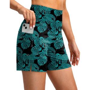 G Gradual Women’s 5″ High Waisted Swim Board Shorts with Phone Pockets UPF 50+ Quick Dry Beach Shorts for Women with Liner(Leaf)
