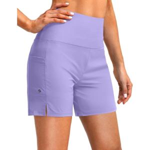 G Gradual Women’s 5″ High Waisted Swim Board Shorts with Phone Pockets UPF 50+ Quick Dry Beach Shorts for Women with Liner(Light Purple)