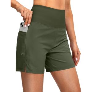 G Gradual Women’s 5″ High Waisted Swim Board Shorts with Phone Pockets UPF 50+ Quick Dry Beach Shorts for Women with Liner(Olive)