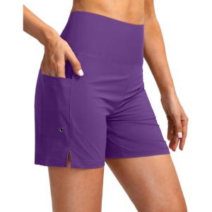 G Gradual Women’s 5″ High Waisted Swim Board Shorts with Phone Pockets UPF 50+ Quick Dry Beach Shorts for Women with Liner(Purple)