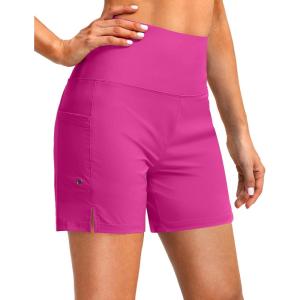 G Gradual Women’s 5″ High Waisted Swim Board Shorts with Phone Pockets UPF 50+ Quick Dry Beach Shorts for Women with Liner(Rose)