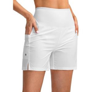 G Gradual Women’s 5″ High Waisted Swim Board Shorts with Phone Pockets UPF 50+ Quick Dry Beach Shorts for Women with Liner(White)
