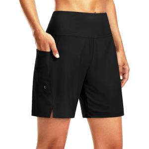 G Gradual Women’s 7″ Long Swim Board Shorts High Waisted Quick Dry Beach Swimming Shorts for Women with Liner Pockets(Black)