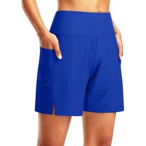 G Gradual Women’s 7″ Long Swim Board Shorts High Waisted Quick Dry Beach Swimming Shorts for Women with Liner Pockets(Blue)