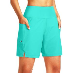 G Gradual Women’s 7″ Long Swim Board Shorts High Waisted Quick Dry Beach Swimming Shorts for Women with Liner Pockets(Cyan)