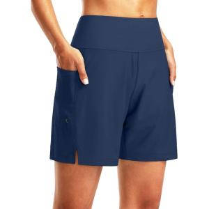 G Gradual Women’s 7″ Long Swim Board Shorts High Waisted Quick Dry Beach Swimming Shorts for Women with Liner Pockets(Dark Blue)