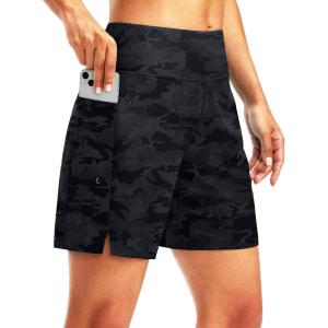 G Gradual Women’s 7″ Long Swim Board Shorts High Waisted Quick Dry Beach Swimming Shorts for Women with Liner Pockets(Grey Camo)