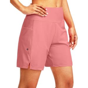 G Gradual Women’s 7″ Long Swim Board Shorts High Waisted Quick Dry Beach Swimming Shorts for Women with Liner Pockets(Hyper Pink)