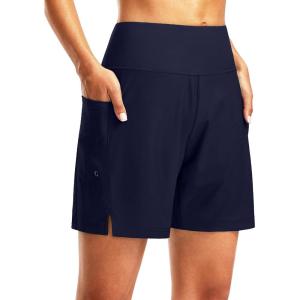 G Gradual Women’s 7″ Long Swim Board Shorts High Waisted Quick Dry Beach Swimming Shorts for Women with Liner Pockets(Navy)