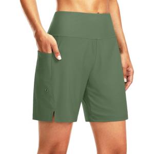 G Gradual Women’s 7″ Long Swim Board Shorts High Waisted Quick Dry Beach Swimming Shorts for Women with Liner Pockets(Sage)