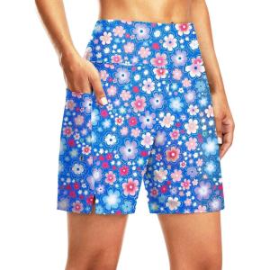 G Gradual Women’s 7″ Long Swim Board Shorts High Waisted Quick Dry Beach Swimming Shorts for Women with Liner Pockets(Sun Flower)