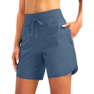 G Gradual Women’s 7″ Quick Dry High Waisted Swim Board Shorts with Zipper Pockets UPF 50+ Beach Shorts for Women with Liner(Dusty Blue)