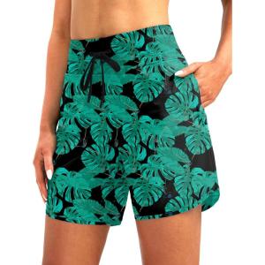 G Gradual Women’s 7″ Quick Dry High Waisted Swim Board Shorts with Zipper Pockets UPF 50+ Beach Shorts for Women with Liner(Leaf)