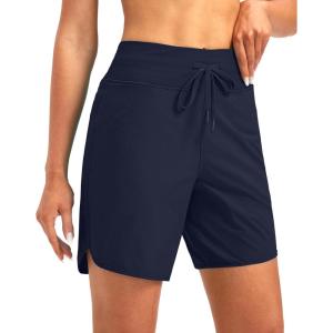 G Gradual Women’s 7″ Quick Dry High Waisted Swim Board Shorts with Zipper Pockets UPF 50+ Beach Shorts for Women with Liner(Navy)