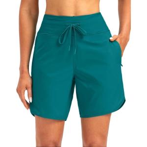G Gradual Women’s 7″ Quick Dry High Waisted Swim Board Shorts with Zipper Pockets UPF 50+ Beach Shorts for Women with Liner(Teal)