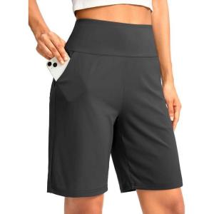 G Gradual Women’s Bermuda Long Shorts with Pockets 9″ High Waisted Knee Length Shorts for Women Walking Athletic Workout(Dark Grey)