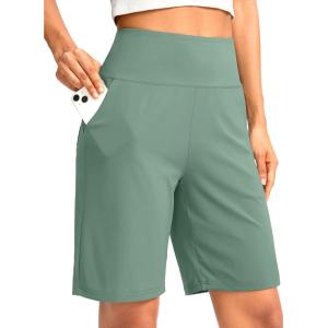 G Gradual Women’s Bermuda Long Shorts with Pockets 9″ High Waisted Knee Length Shorts for Women Walking Athletic Workout(Jasmine Green)
