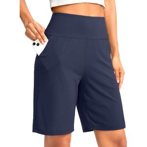 G Gradual Women’s Bermuda Long Shorts with Pockets 9″ High Waisted Knee Length Shorts for Women Walking Athletic Workout(Navy)