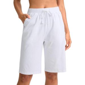 G Gradual Women’s Bermuda Shorts 11″ Knee Length Long Comfy Drawstring Walking Shorts for Women with Deep Pockets(C White)