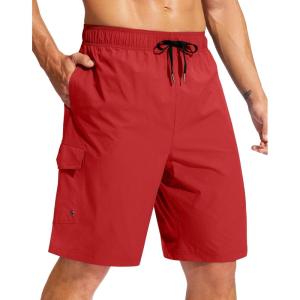 Men’s Swim Trunks No Liner 9″ Board Shorts Quick Dry Bathing Suit Swimming Beach Shorts for Men with 3 Pockets(Red)