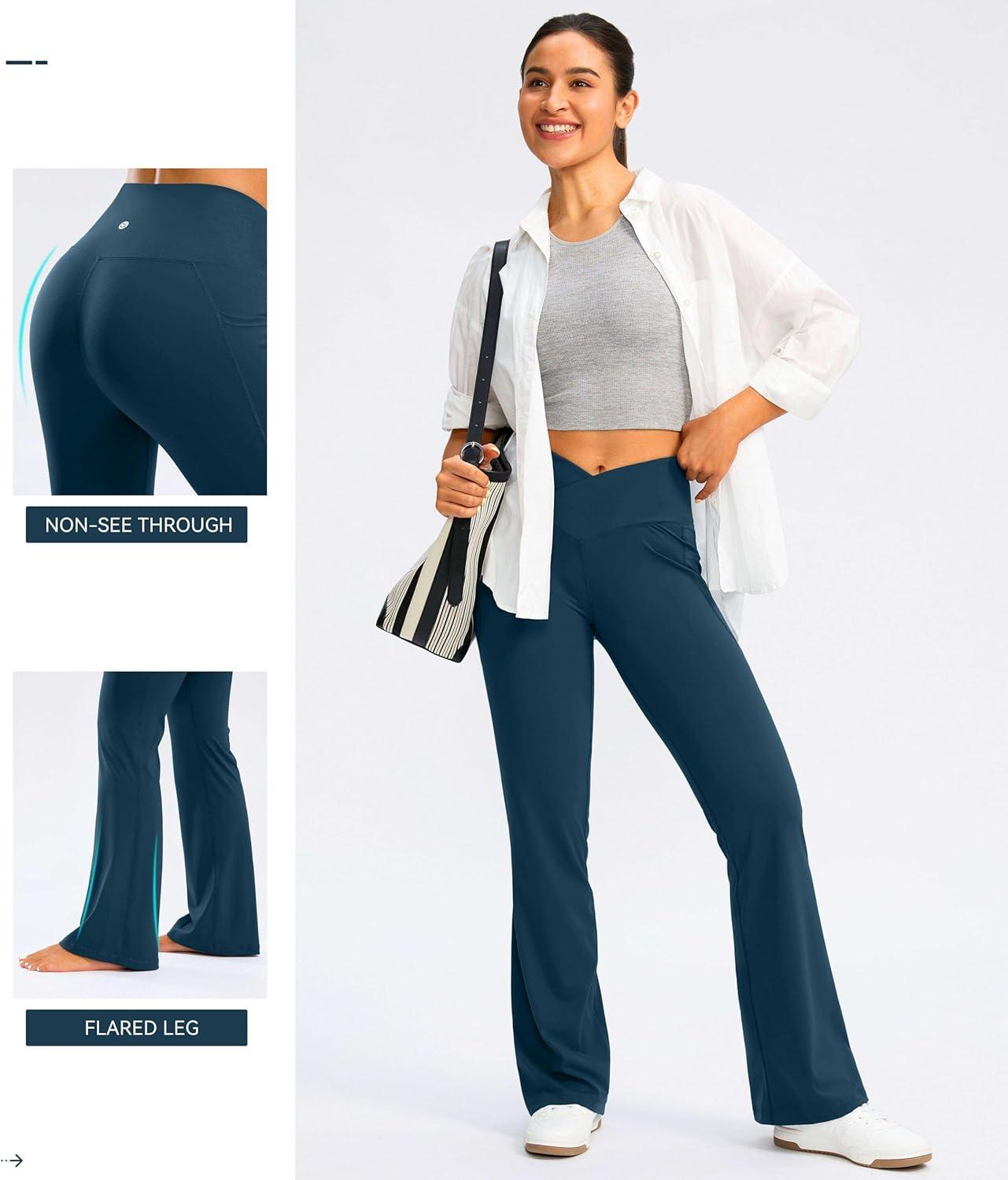 imageG Gradual Womens Flare Leggings Crossover Yoga Pants 2930532 High Waist Bell Bottom Pants for Women with PocketsDark Blue