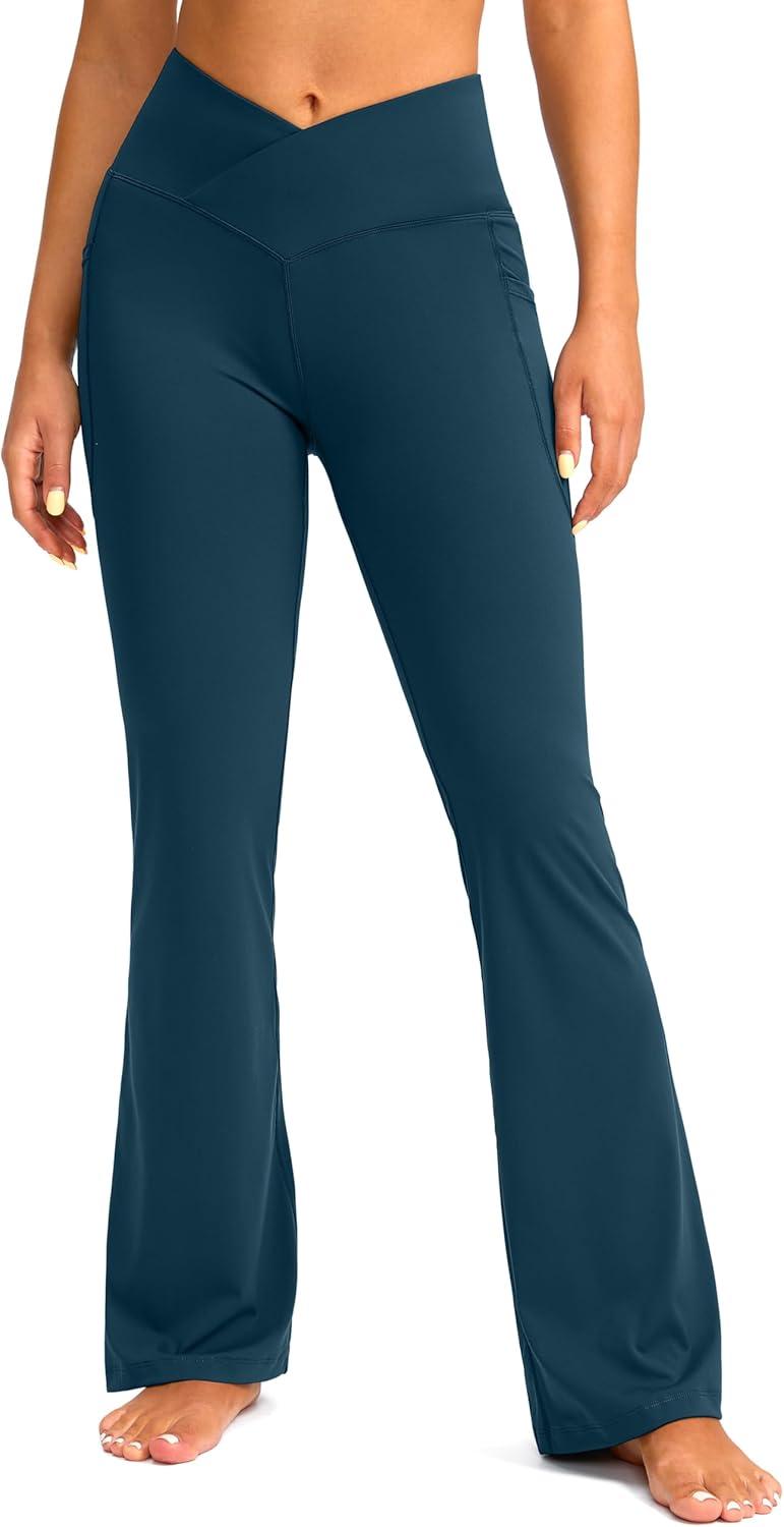 imageG Gradual Womens Flare Leggings Crossover Yoga Pants 2930532 High Waist Bell Bottom Pants for Women with PocketsDark Blue