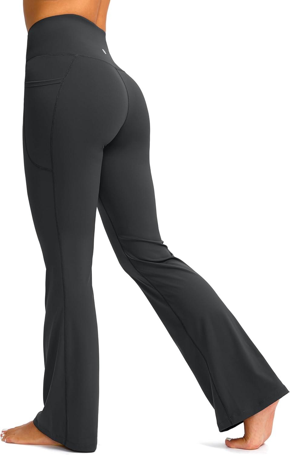 imageG Gradual Womens Flare Leggings Crossover Yoga Pants 2930532 High Waist Bell Bottom Pants for Women with PocketsDark Grey