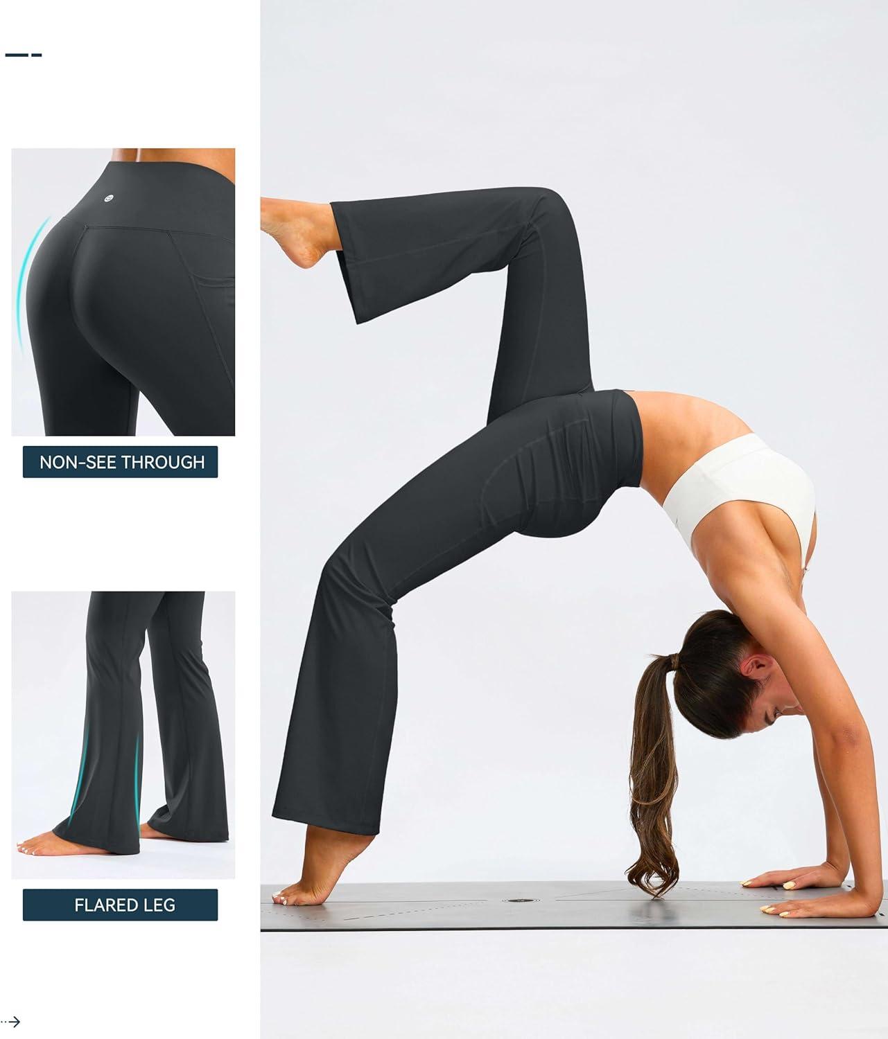 imageG Gradual Womens Flare Leggings Crossover Yoga Pants 2930532 High Waist Bell Bottom Pants for Women with PocketsDark Grey