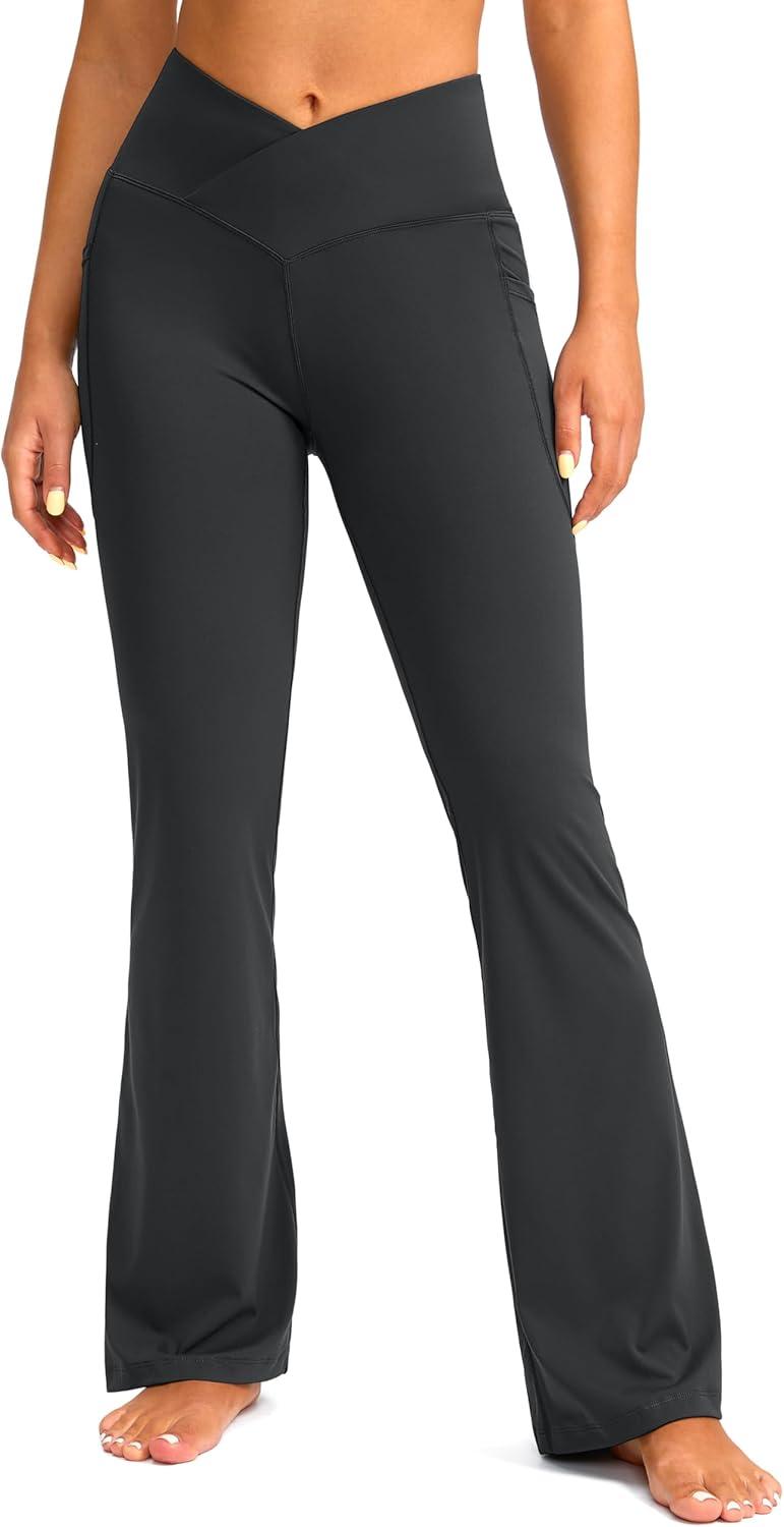 imageG Gradual Womens Flare Leggings Crossover Yoga Pants 2930532 High Waist Bell Bottom Pants for Women with PocketsDark Grey