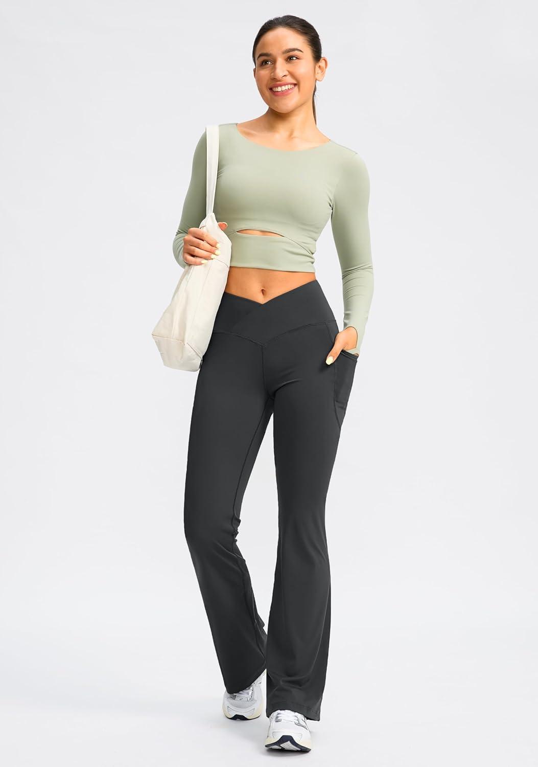 imageG Gradual Womens Flare Leggings Crossover Yoga Pants 2930532 High Waist Bell Bottom Pants for Women with PocketsDark Grey