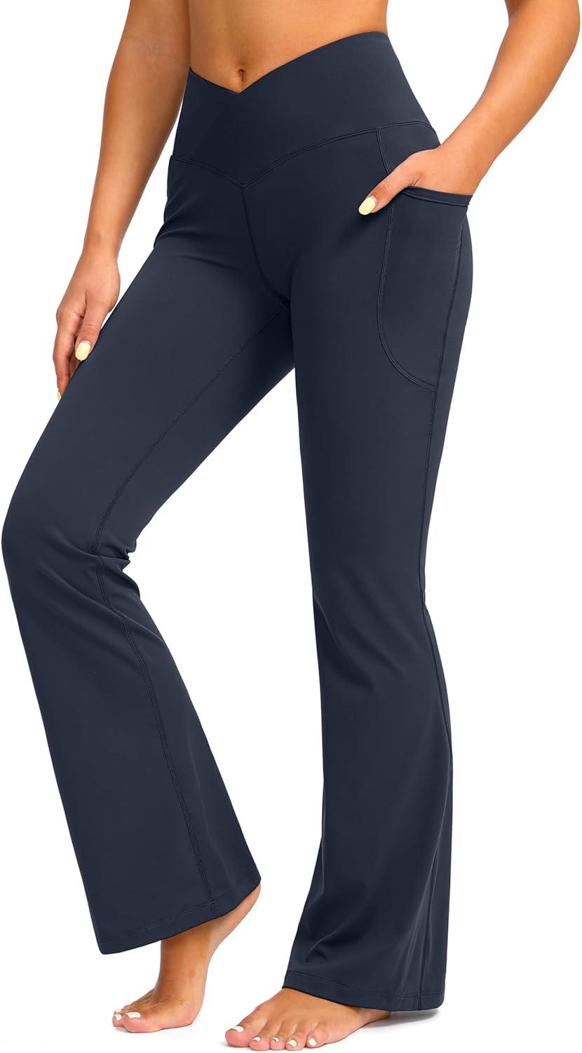 imageG Gradual Womens Flare Leggings Crossover Yoga Pants 2930532 High Waist Bell Bottom Pants for Women with PocketsNavy