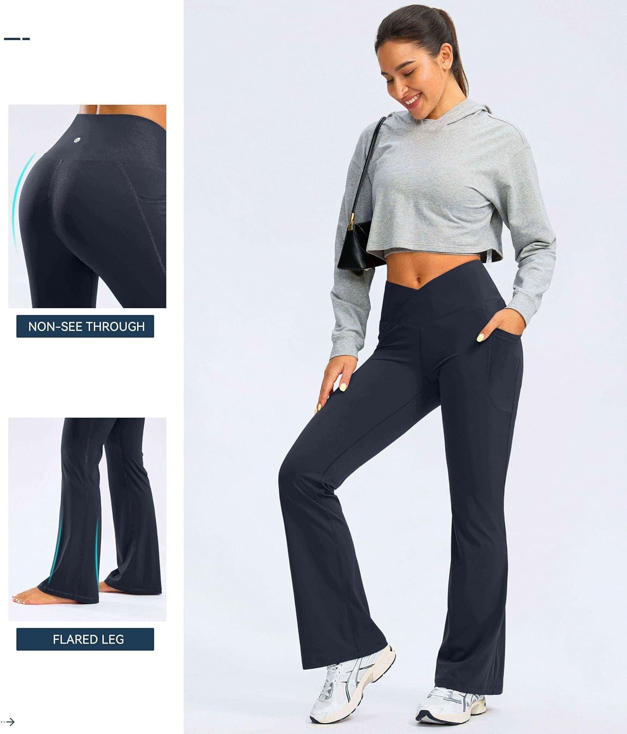 imageG Gradual Womens Flare Leggings Crossover Yoga Pants 2930532 High Waist Bell Bottom Pants for Women with PocketsNavy