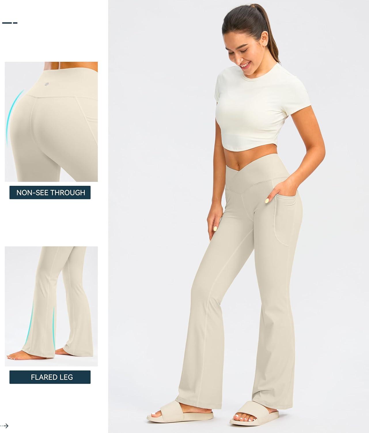 imageG Gradual Womens Flare Leggings Crossover Yoga Pants 2930532 High Waist Bell Bottom Pants for Women with PocketsTaupe