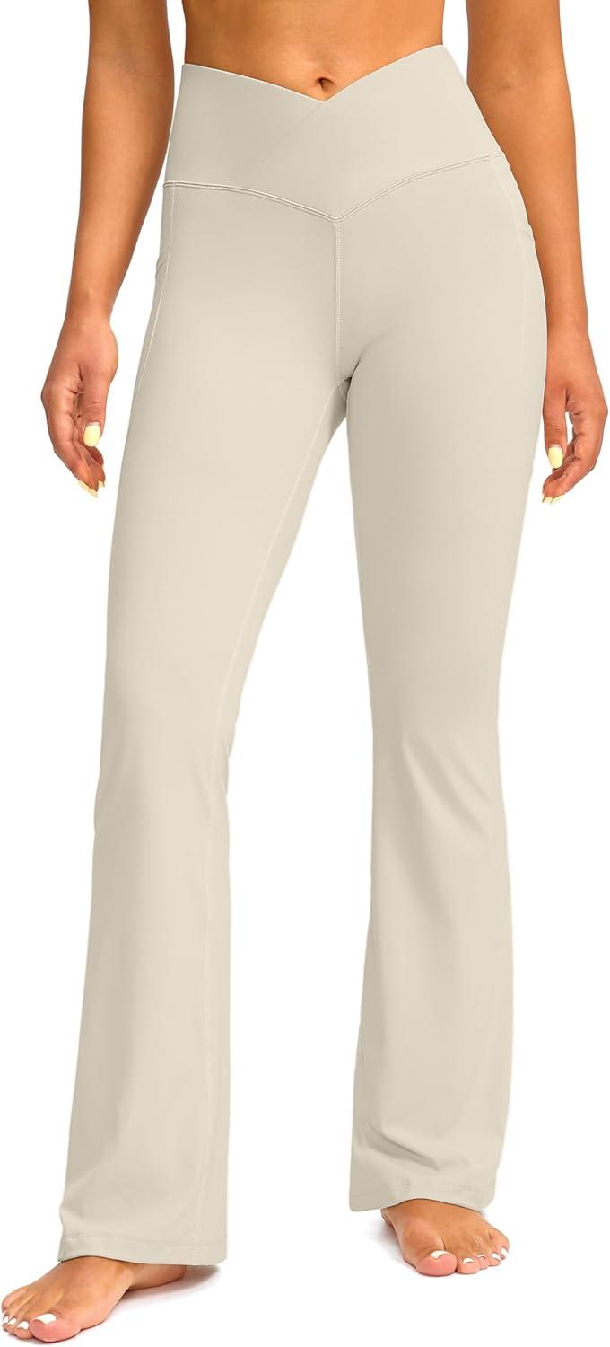 imageG Gradual Womens Flare Leggings Crossover Yoga Pants 2930532 High Waist Bell Bottom Pants for Women with PocketsTaupe