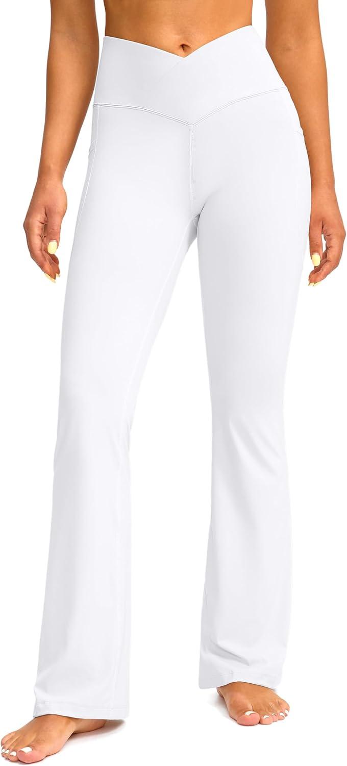 imageG Gradual Womens Flare Leggings Crossover Yoga Pants 2930532 High Waist Bell Bottom Pants for Women with PocketsWhite