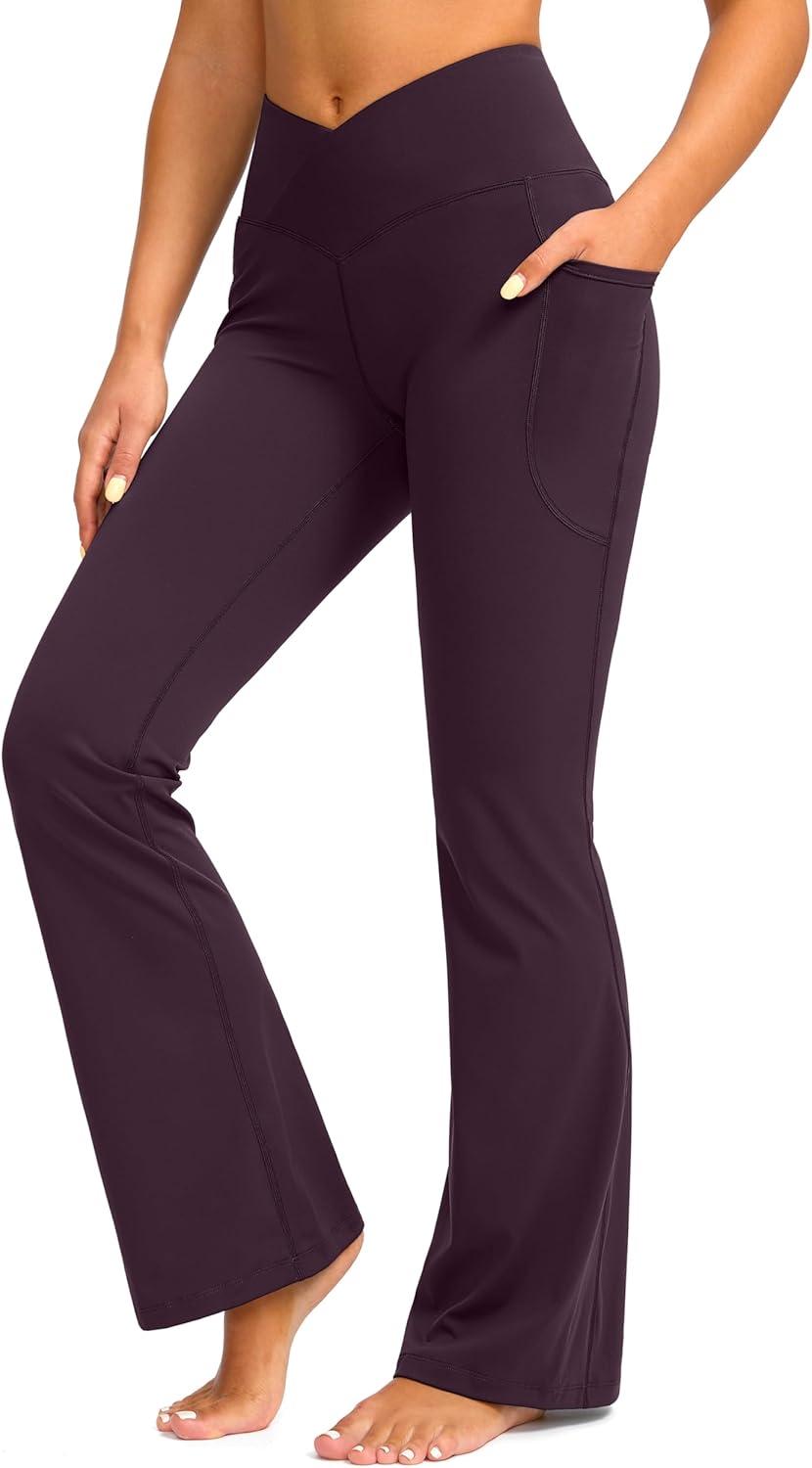 imageG Gradual Womens Flare Leggings Crossover Yoga Pants 2930532 High Waist Bell Bottom Pants for Women with PocketsWine
