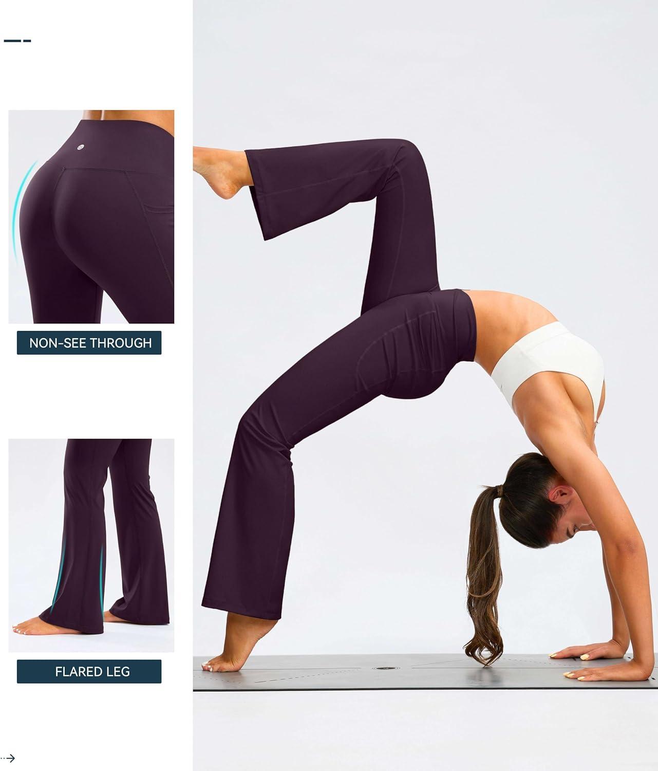 imageG Gradual Womens Flare Leggings Crossover Yoga Pants 2930532 High Waist Bell Bottom Pants for Women with PocketsWine