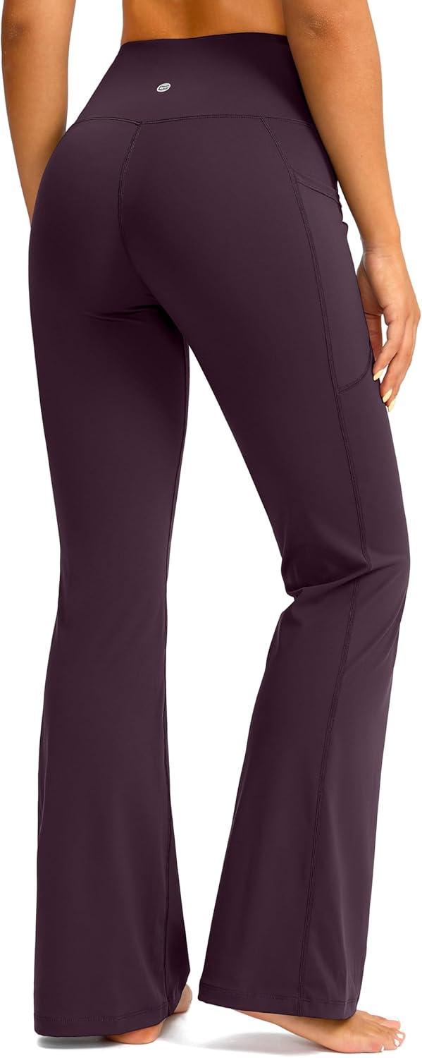 imageG Gradual Womens Flare Leggings Crossover Yoga Pants 2930532 High Waist Bell Bottom Pants for Women with PocketsWine