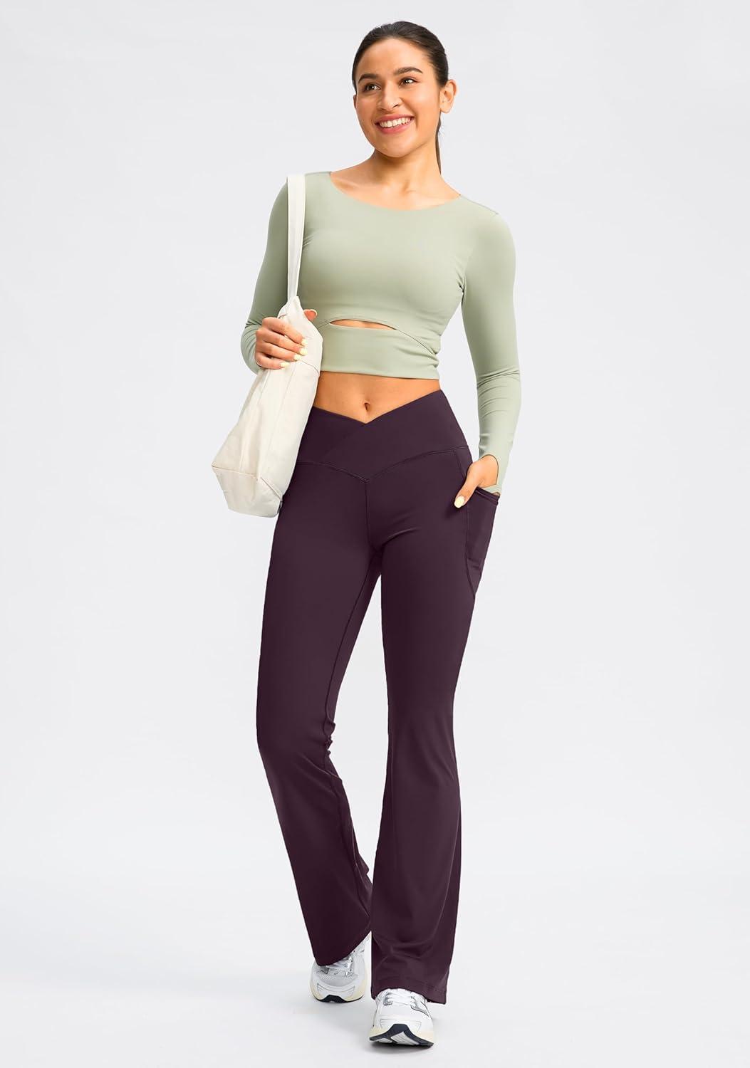 imageG Gradual Womens Flare Leggings Crossover Yoga Pants 2930532 High Waist Bell Bottom Pants for Women with PocketsWine