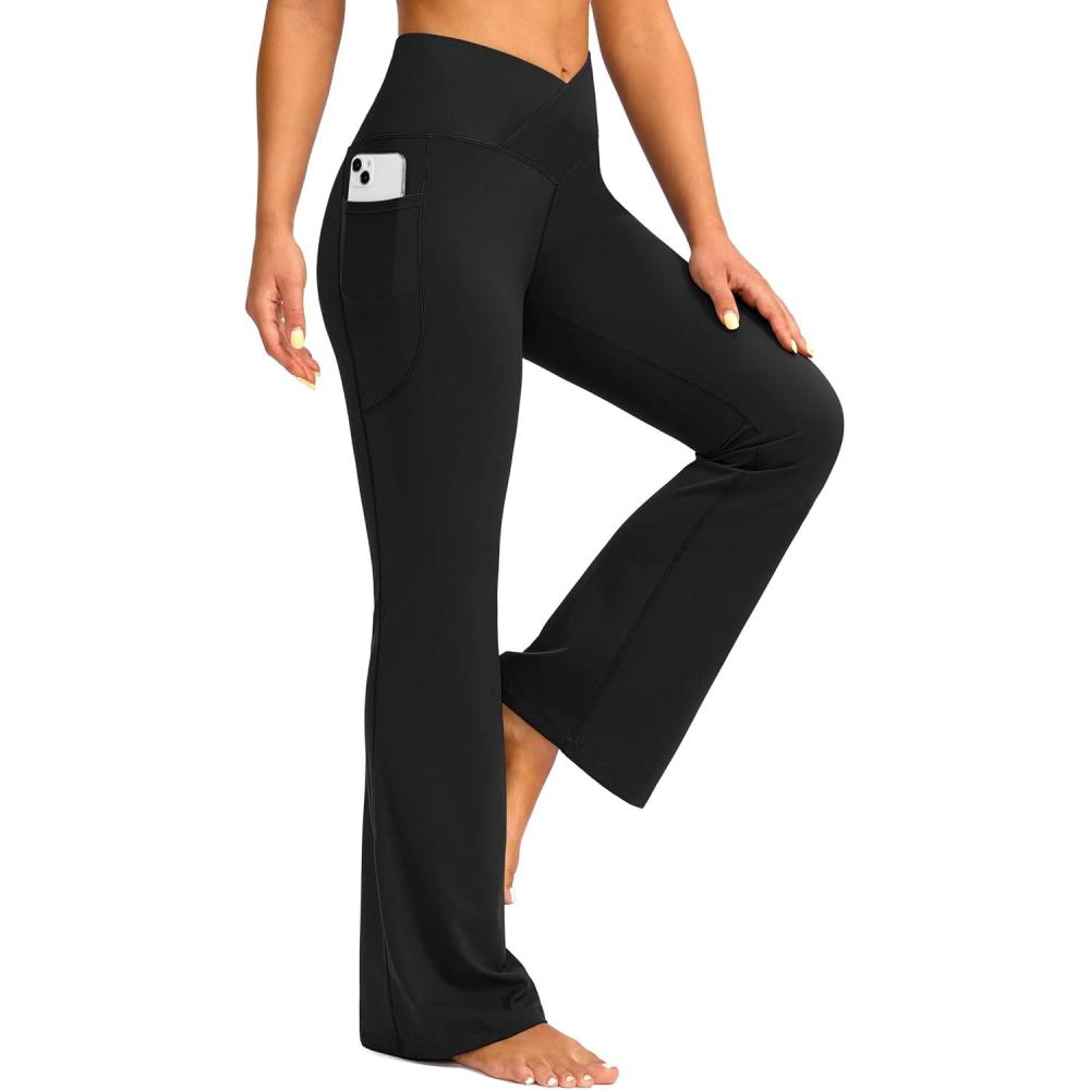 imageG Gradual Womens Flare Leggings Crossover Yoga Pants 2930532 High Waist Bell Bottom Pants for Women with PocketsBlack