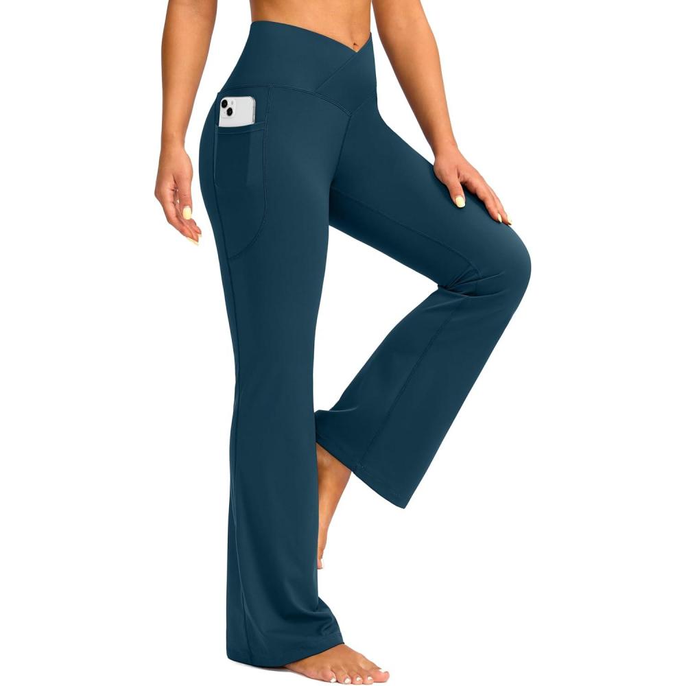 imageG Gradual Womens Flare Leggings Crossover Yoga Pants 2930532 High Waist Bell Bottom Pants for Women with PocketsDark Blue