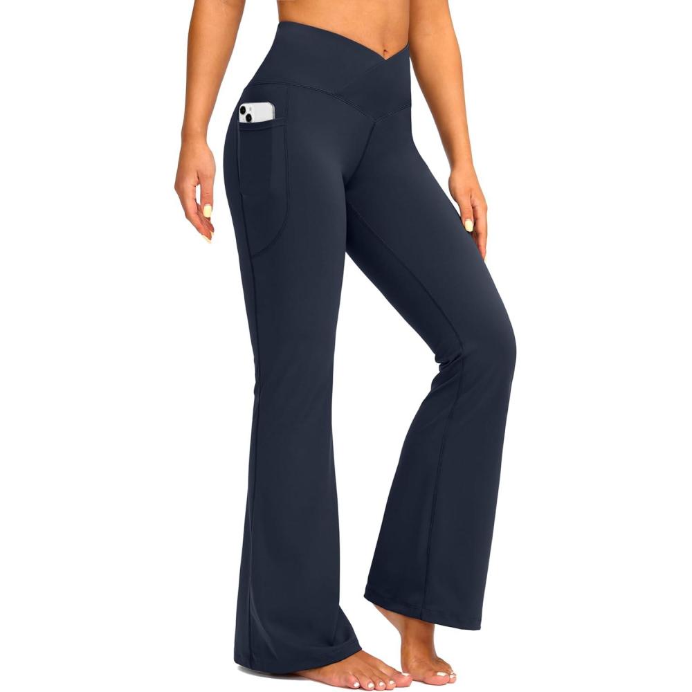 imageG Gradual Womens Flare Leggings Crossover Yoga Pants 2930532 High Waist Bell Bottom Pants for Women with PocketsNavy