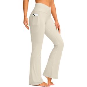 G Gradual Women’s Flare Leggings Crossover Yoga Pants 29″/30.5″/32″ High Waist Bell Bottom Pants for Women with Pockets(Taupe)