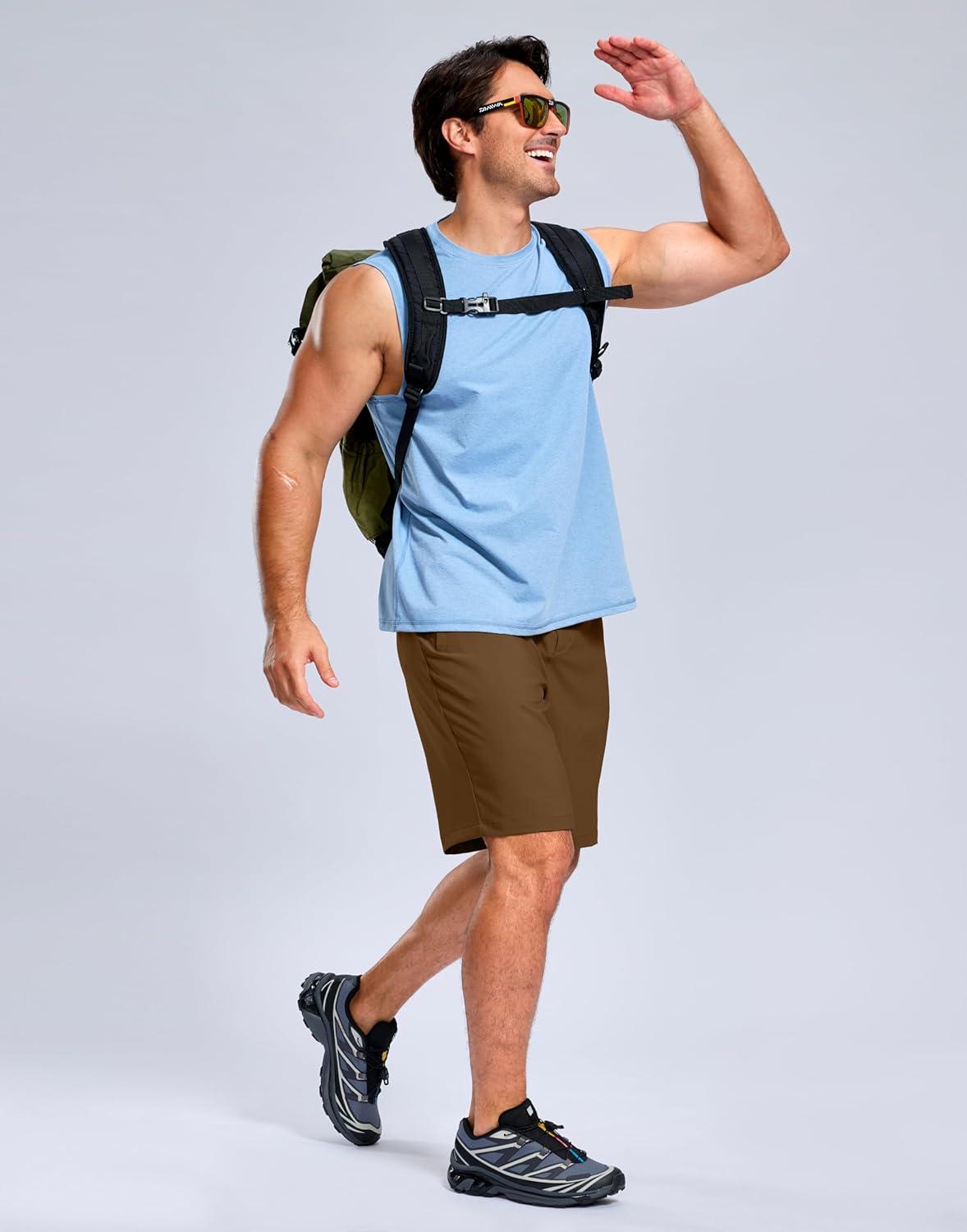 imageG Gradual Mens Shorts 9 Lightewight Casual Shorts for Men Quick Dry Stretch Hiking Golf Shorts with 3 Zipper Pockets SummerDark BrownM