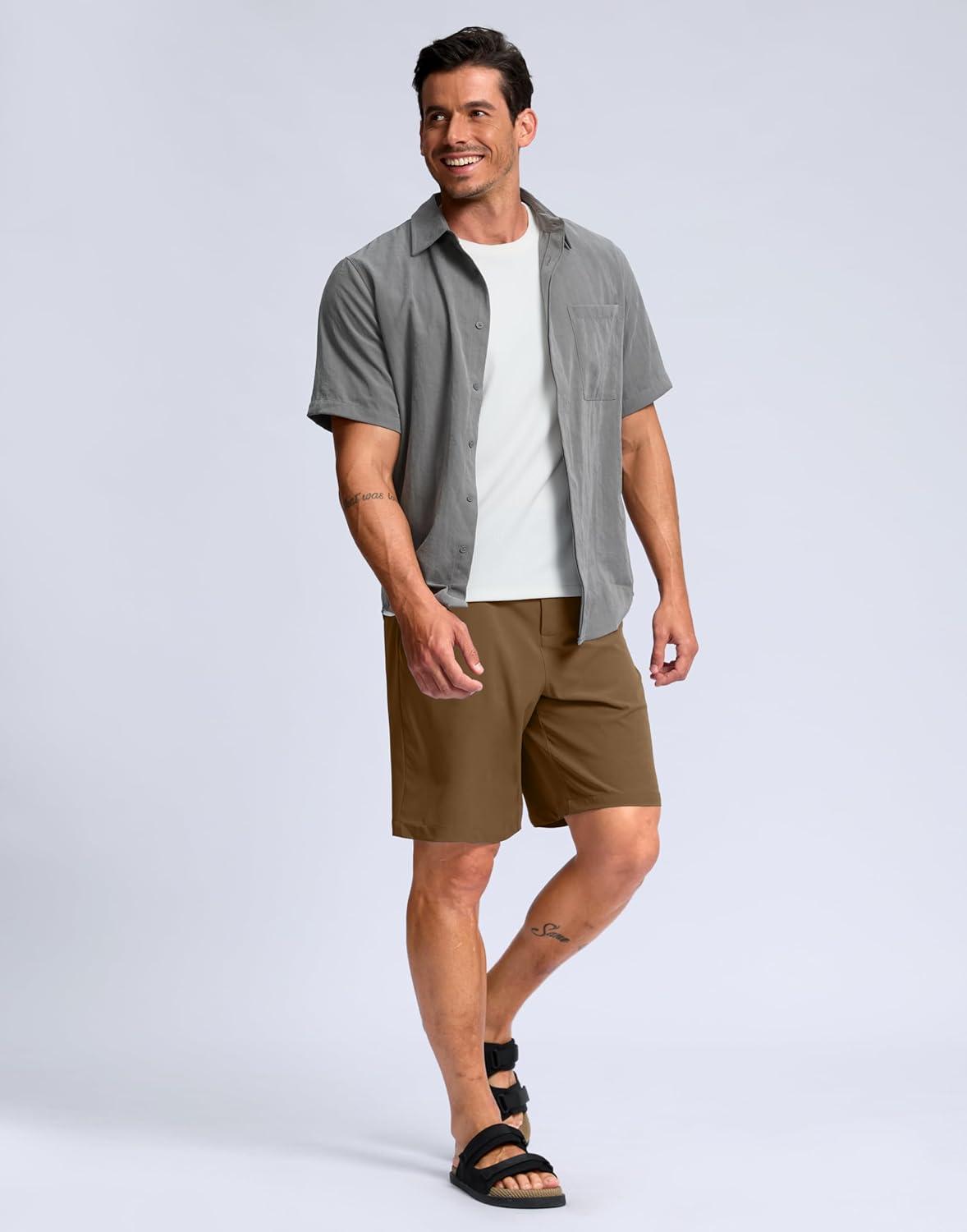 imageG Gradual Mens Shorts 9 Lightewight Casual Shorts for Men Quick Dry Stretch Hiking Golf Shorts with 3 Zipper Pockets SummerDark BrownXXL