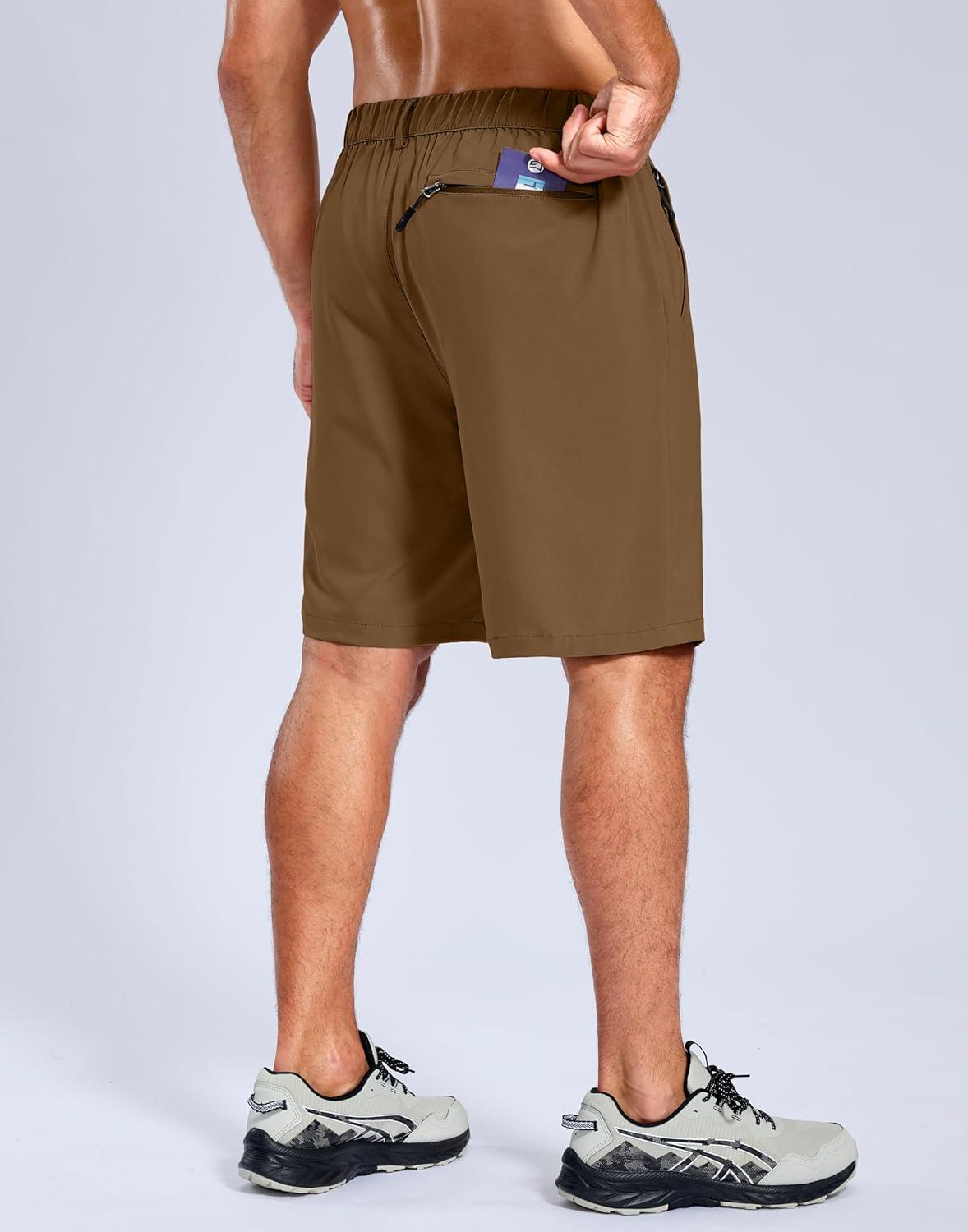 imageG Gradual Mens Shorts 9 Lightewight Casual Shorts for Men Quick Dry Stretch Hiking Golf Shorts with 3 Zipper Pockets SummerDark BrownXXL