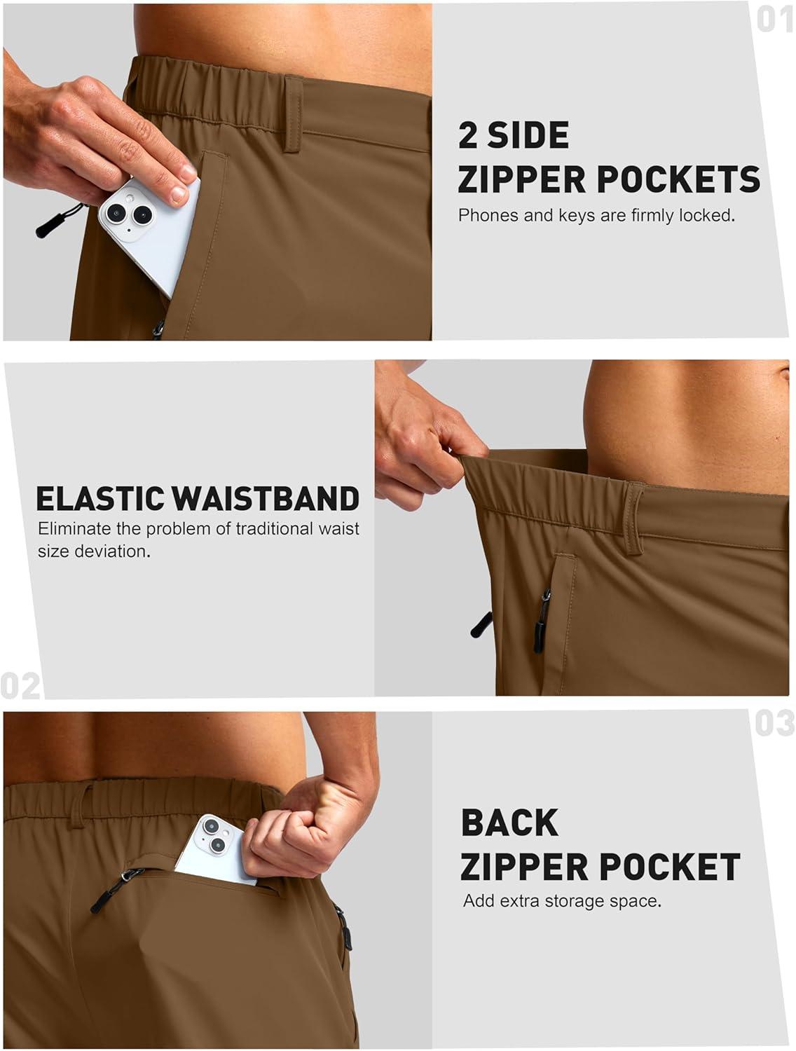 imageG Gradual Mens Shorts 9 Lightewight Casual Shorts for Men Quick Dry Stretch Hiking Golf Shorts with 3 Zipper Pockets SummerDark BrownXXL