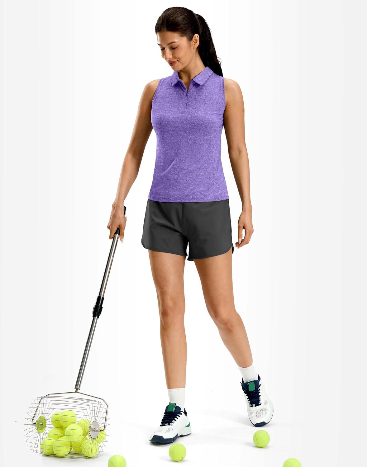 imageG Gradual Womens Golf Shirt Racerback Tank Zip Up Athletic Sleeveless Top Tennis Pickleball Cooling Polo Shirts LightweightHeather Dark Purple