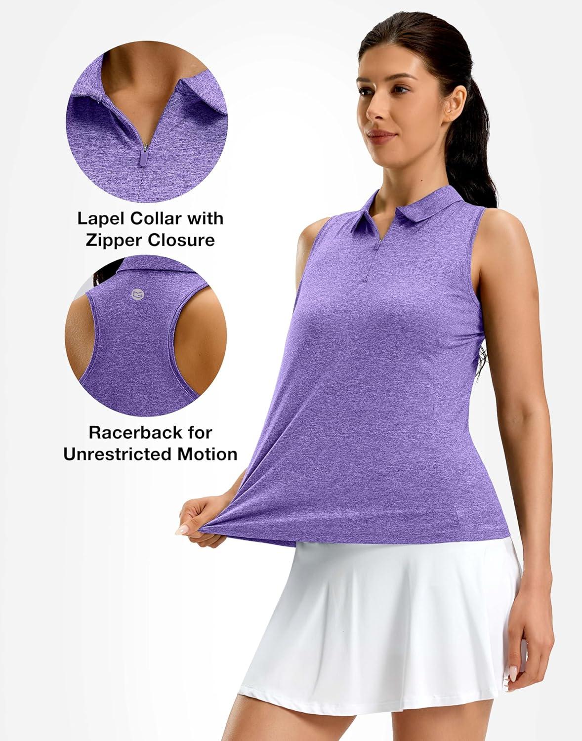 imageG Gradual Womens Golf Shirt Racerback Tank Zip Up Athletic Sleeveless Top Tennis Pickleball Cooling Polo Shirts LightweightHeather Dark Purple
